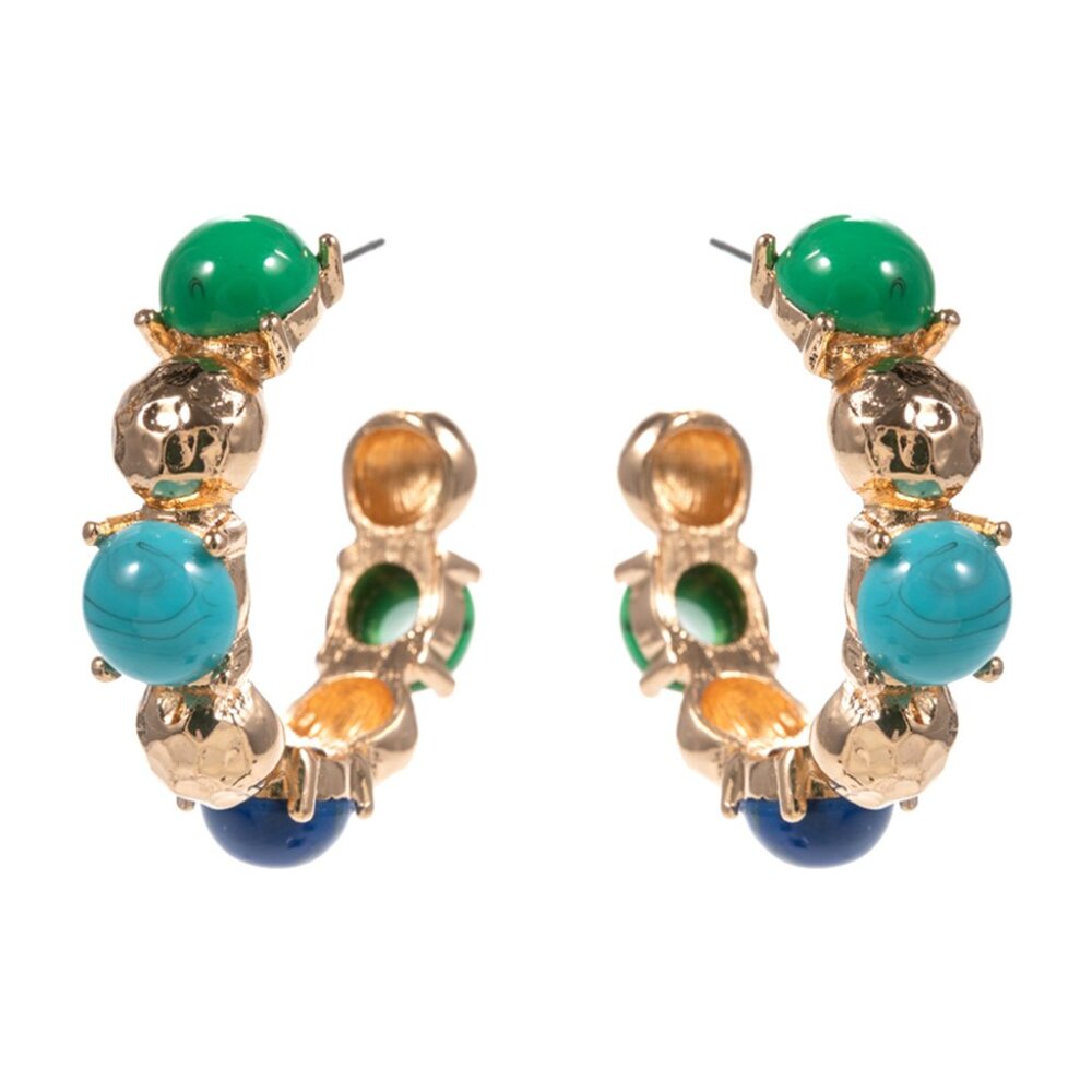 Tuckernuck Gold & Turquoise Bead Hoop Earrings / NWOT, Never Worn - Picture 3 of 3
